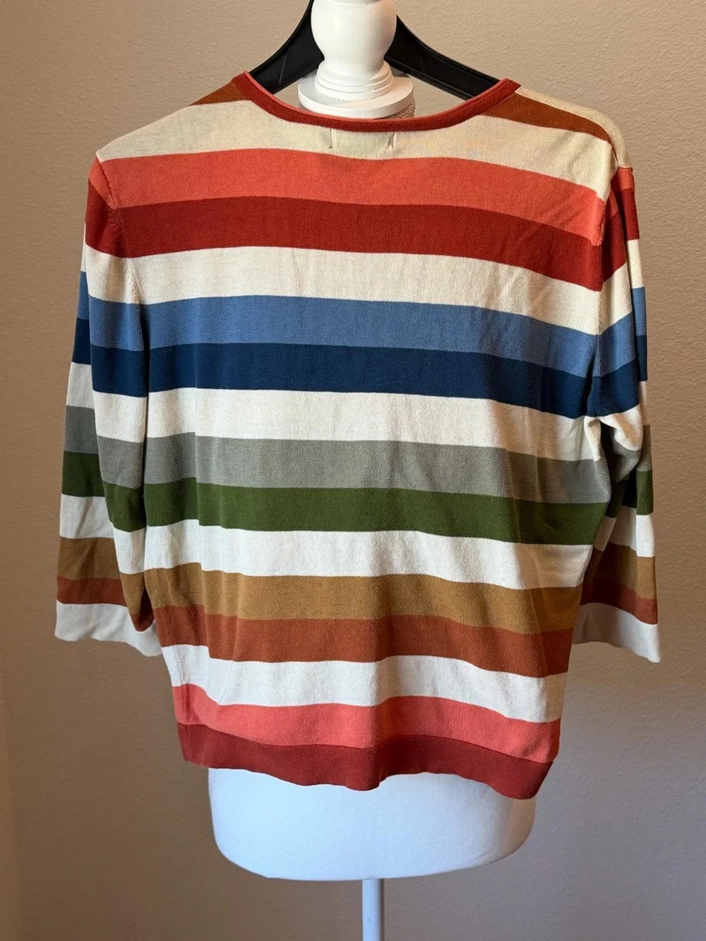 Orvis Multicolor Striped Button-Front Top in Coral, Navy & Olive